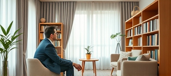 taxes assurance, calm expression, mediating a financial consultation, photorealistic, cozy office with bookshelves and soft chairs, highly detailed, gently swaying curtains, texture emphasis, pastel color scheme, diffused lighting, shot with a portrait lens